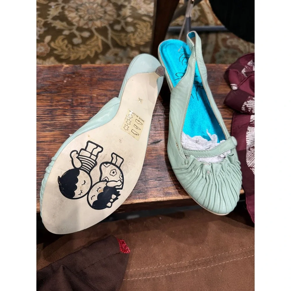 Irregular Choice Leather Pleated Ruched Slingback Kitten Heels Size 36‎